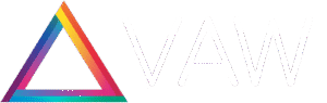 The PRISM triangle logo in full rainbow colours, accompanied by the acronym, VAW