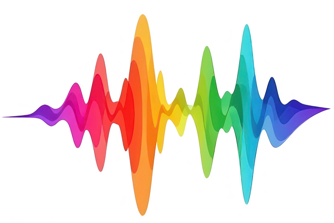 Rainbow-coloured image of an audio waveform.