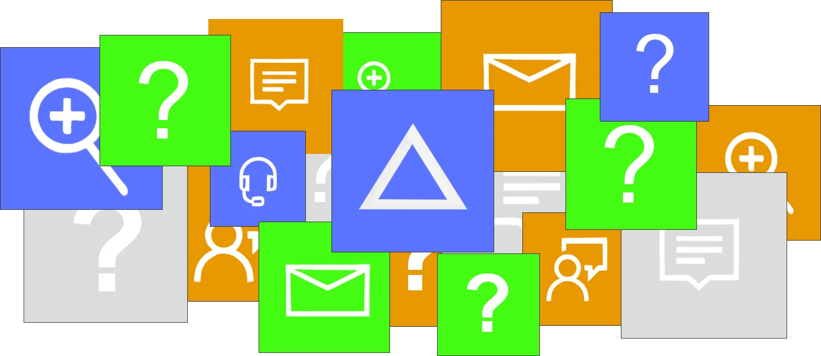 An extended illustration of icons representing an FAQ, including the PRISM logo.
