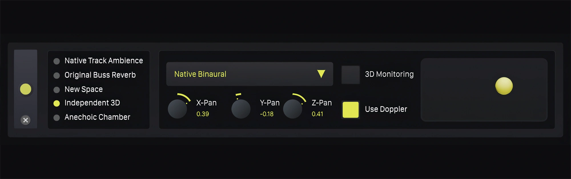 The open interface of PRISM's 3D Audio Option in the Spatialiser Module of the Transformer system.