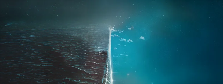 A surrealistic waterfall in outer space.