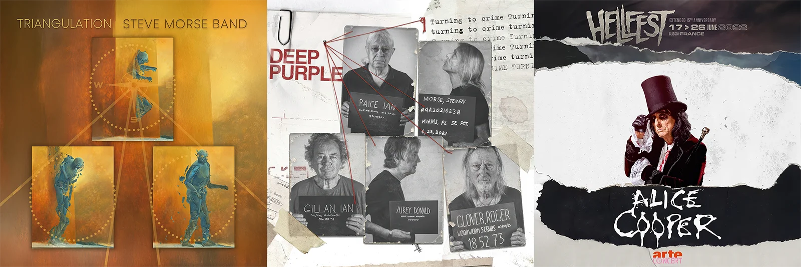 Vinyl record covers are shown for albums by Steve Morse Band, Deep Purple and Alice Cooper