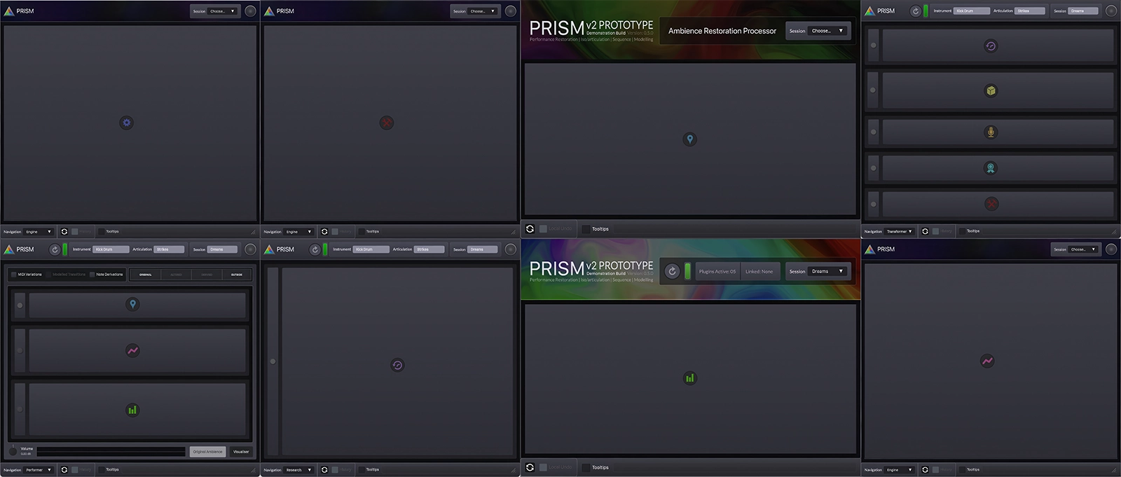 Either different screenshots of the PRISM musical plugins, with the interfaces hidden.